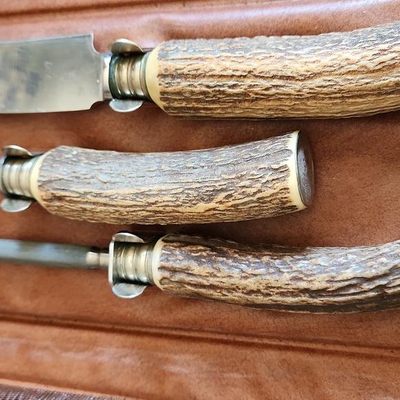 Vintage Cutlery Set Stainless Steel Carving Knife Stag Bone Antler Germany - Picture 3 of 4